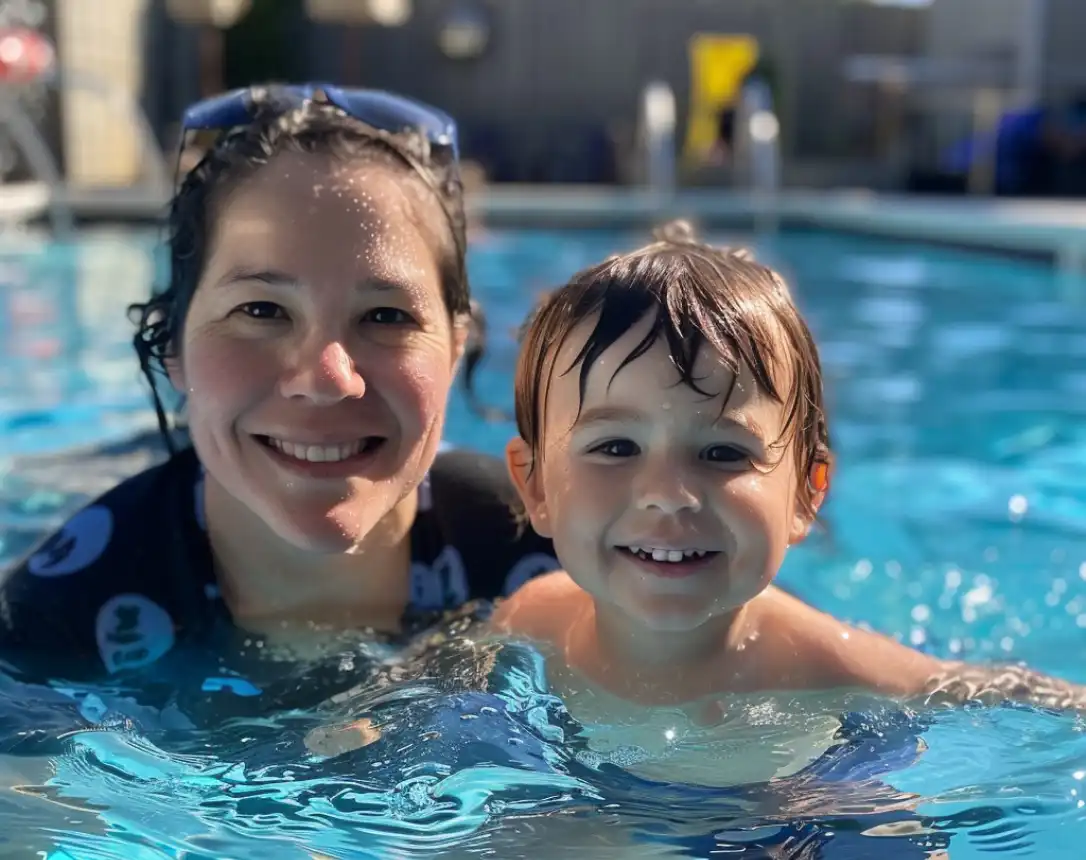 At Home Swim Lessons 2025: Convenient Pool-Based Learning! 1 mom and her son doing their at home swim lessons