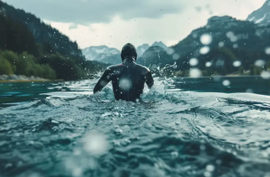 swimmR - We Are Swimming 12 an athlete in a wetsuit doing his triathlon swim training in a lake