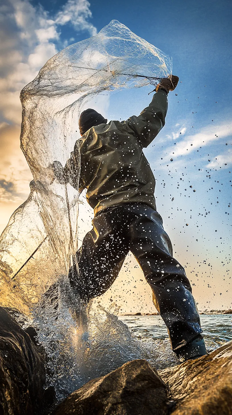30+ Fisherman Aesthetic Wallpaper Ideas You Can't Get Around on Internet Right Now 31 Fisherman throwing a net into splashing water against a backdrop of a blue and warm-hued sky.