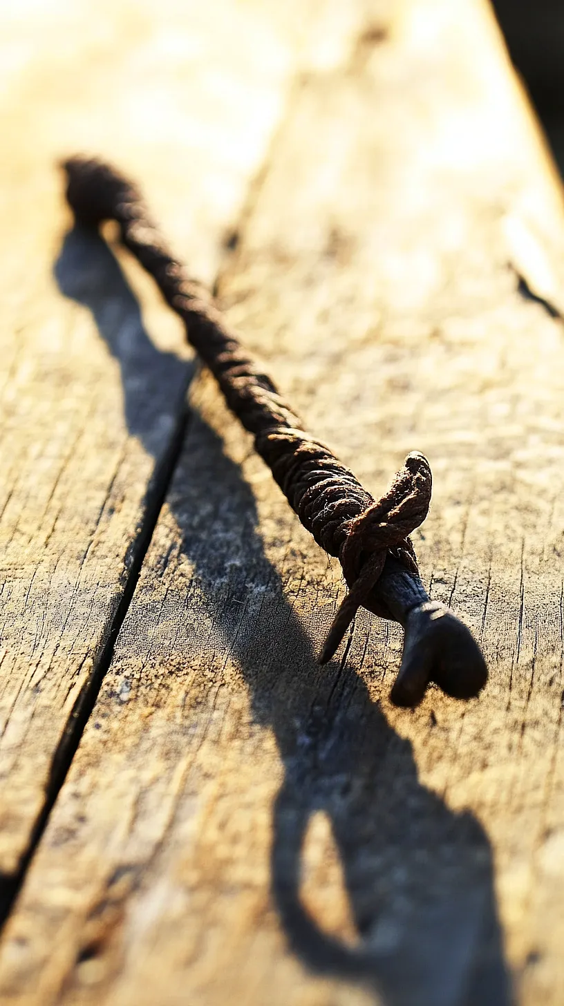 40+ Fisherman Aesthetic Accessories You'll Love 48 Image of a rusty nail embedded in aged wood, casting a distinct shadow, showcasing a rustic and artistic vibe due to the unique texture and depth of the rust and wood.