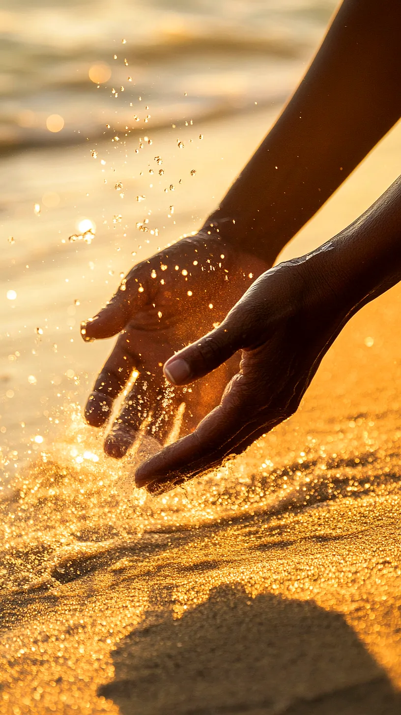 20+ Beautiful Sea Witchery Ideas Going Viral on Pinterest 7 Close-up image of sand and water droplets illuminated by sunlight, transforming them into a golden spectacle, creating a unique, beautiful scene reminiscent of a sunset.