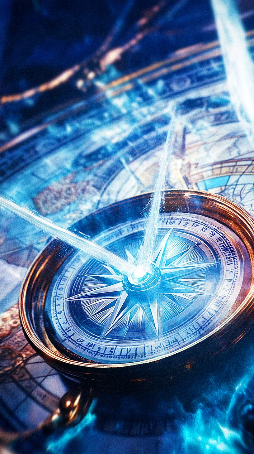 20+ Sea Witchery Villain Era Aesthetic Ideas You Need to Try 2025 14 Image of a glowing compass with intricate details and light beams radiating from the center, creating a magical and otherworldly atmosphere. The background resembles a geographical map, enhancing the overall adventurous theme of the design.