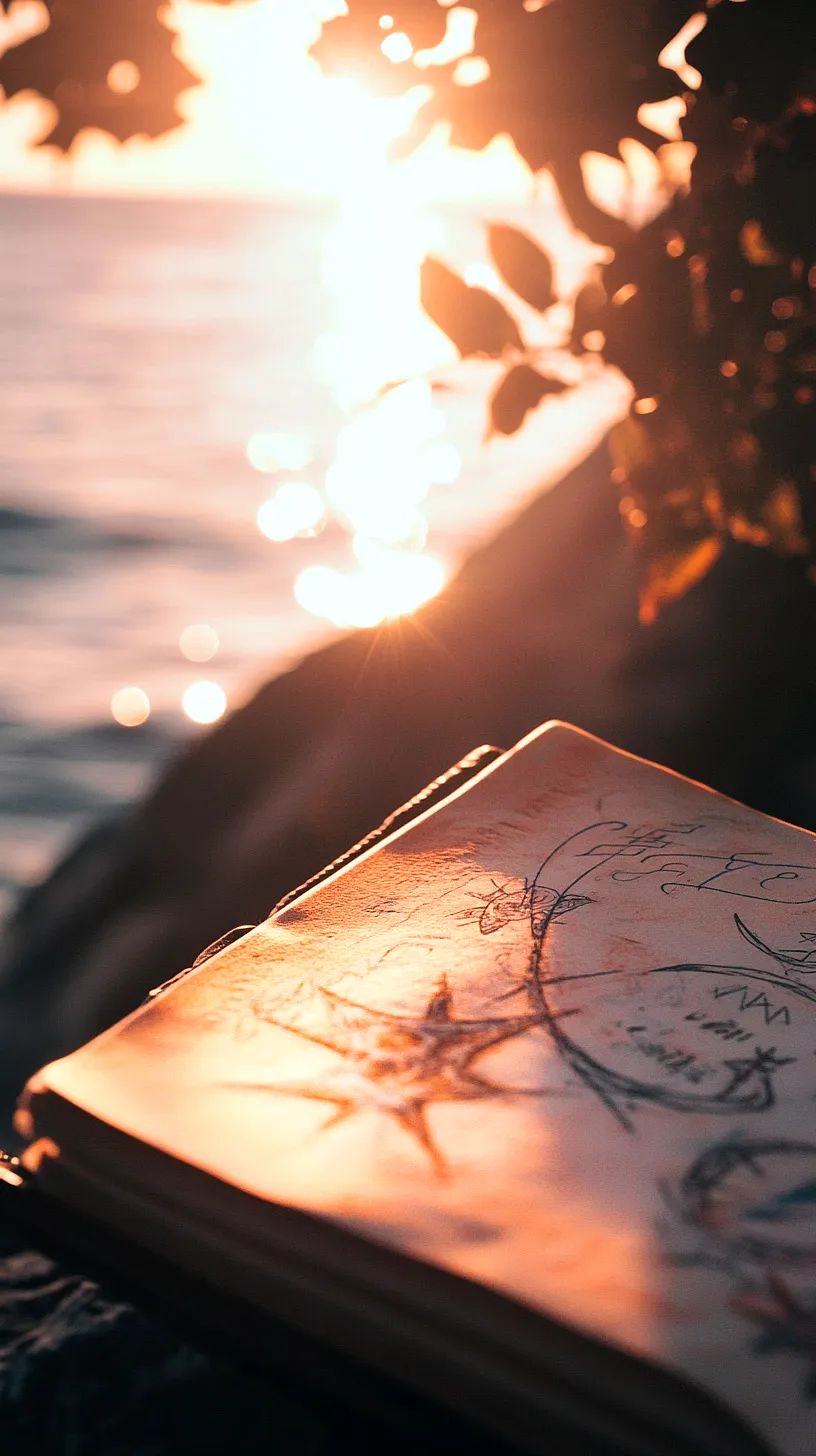 20+ Trendy Sea Witchery Wallpapers You Can't Get Around on Pinterest Right Now 13 Image of an open book under a whimsical starry sky, with a magical sunset over a glistening water body in the background. Framed by natural leaves, the picture beautifully merges elements of fantasy and reality.