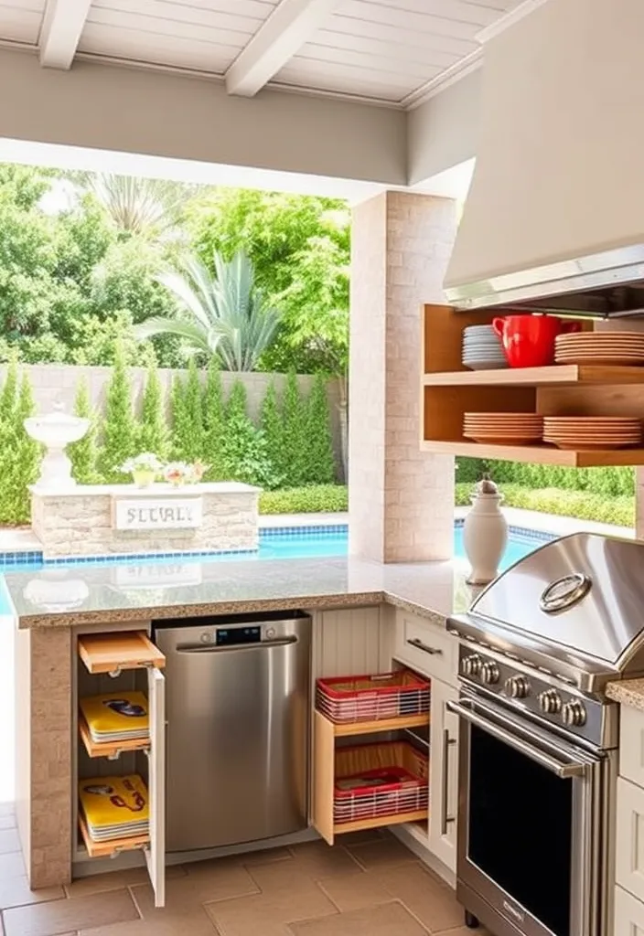 15 Stunning Pool House Kitchen Designs That'll Make You Want to Dive Right In! 12 22 Stunning Pool House Kitchen Designs That'll Make You Want to Dive Right In! - 11. Stylish Storage Solutions