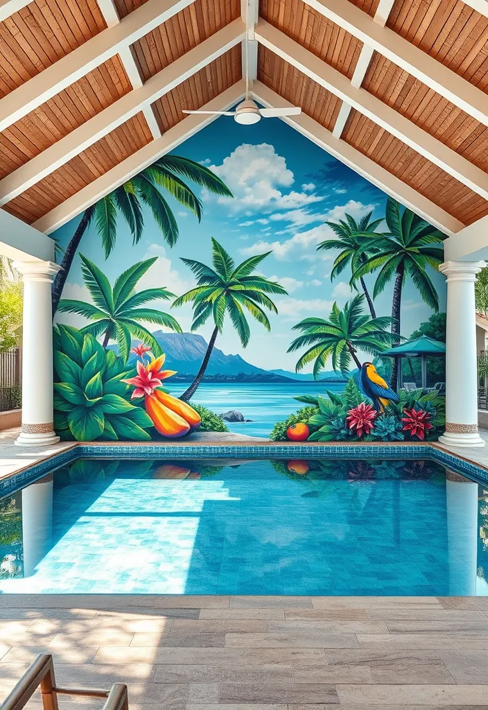 22 Pool House Ideas That Will Turn Your Backyard into a Luxurious Retreat (Wait Until You See #10!) 21 22 Pool House Ideas That Will Turn Your Backyard into a Luxurious Retreat (Wait Until You See #10!) - 20. Artistic Mural Backdrop