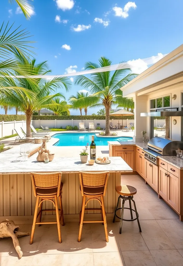 15 Stunning Pool House Kitchen Designs That'll Make You Want to Dive Right In! 4 22 Stunning Pool House Kitchen Designs That'll Make You Want to Dive Right In! - 3. Coastal Vibes