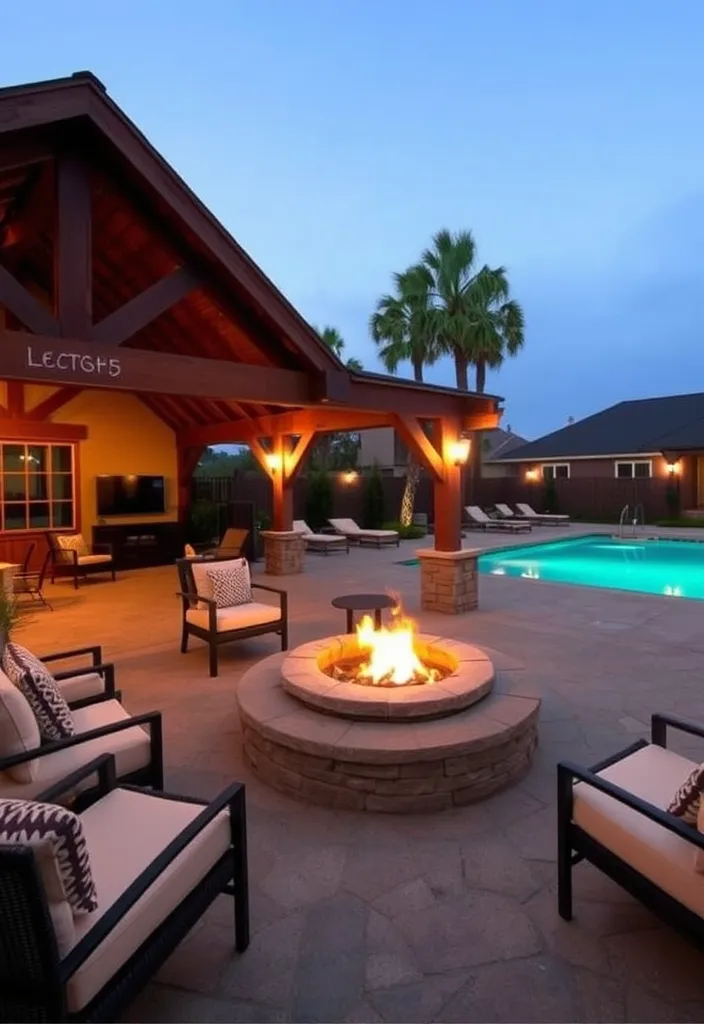20+ Stunning Pool House Designs That Will Make Your Backyard the Envy of the Neighborhood! 19 21 Stunning Pool House Designs That Will Make Your Backyard the Envy of the Neighborhood! - 18. Pool House with Fire Pit