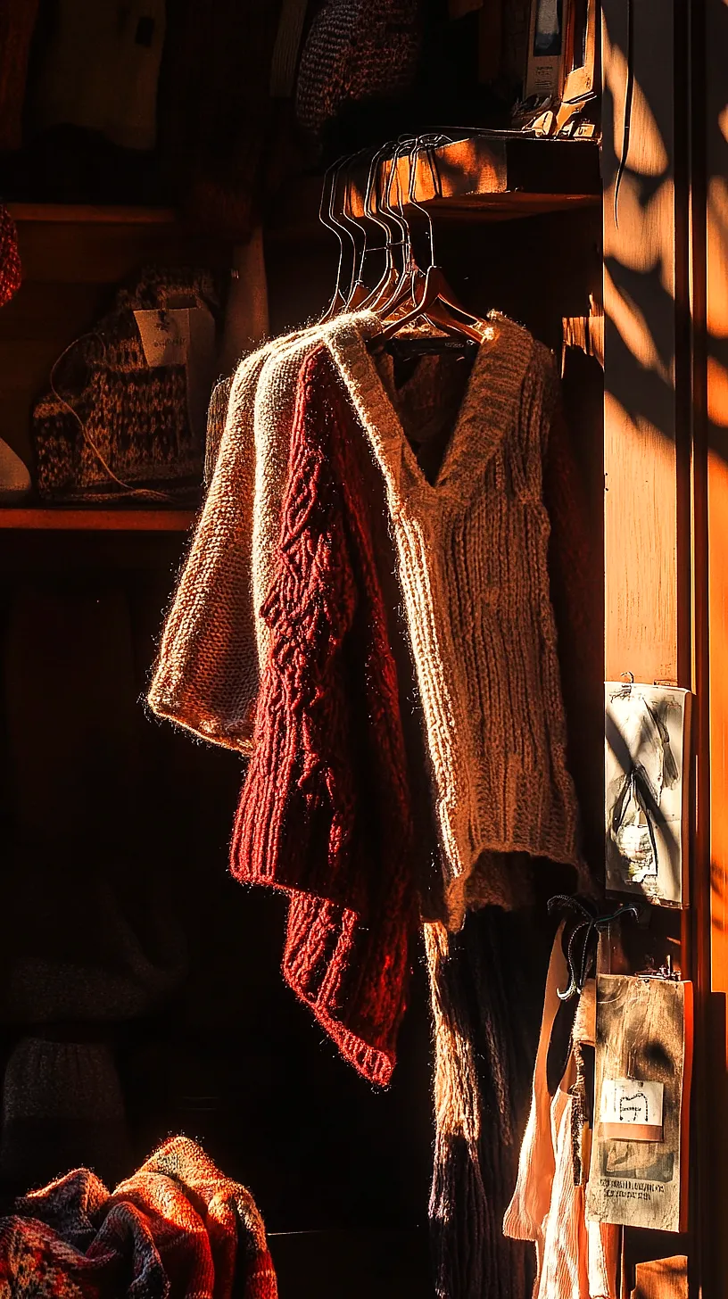30+ Fisherman Aesthetic Knitwear Ideas 2025 19 Image of a knitwear collection in earthy tones with textured yarn, showing a cozy, homey vibe. The background showcases visible knitting or crochet work, adding a personal touch to the collection, evoking feelings of warmth and comfort.