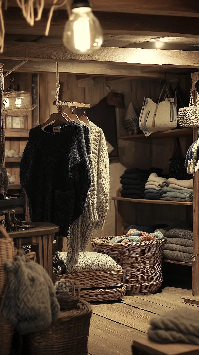 30+ Fisherman Aesthetic Knitwear Ideas 2025 11 Cozy and inviting store filled with knitted sweaters and woven items, with shelves stocked with meticulously folded clothing items, highlighting the quality and craftsmanship of the woolen goods on offer, creating an atmosphere of comfort, style, and sophistication.