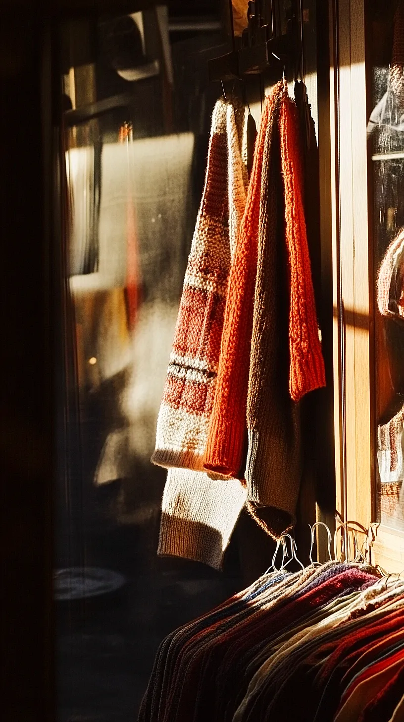 30+ Fisherman Aesthetic Knitwear Ideas 2025 10 Knit sweaters with intricate patterns in warm orange and red hues, bathed in natural sunlight that enhances their autumnal vibe.