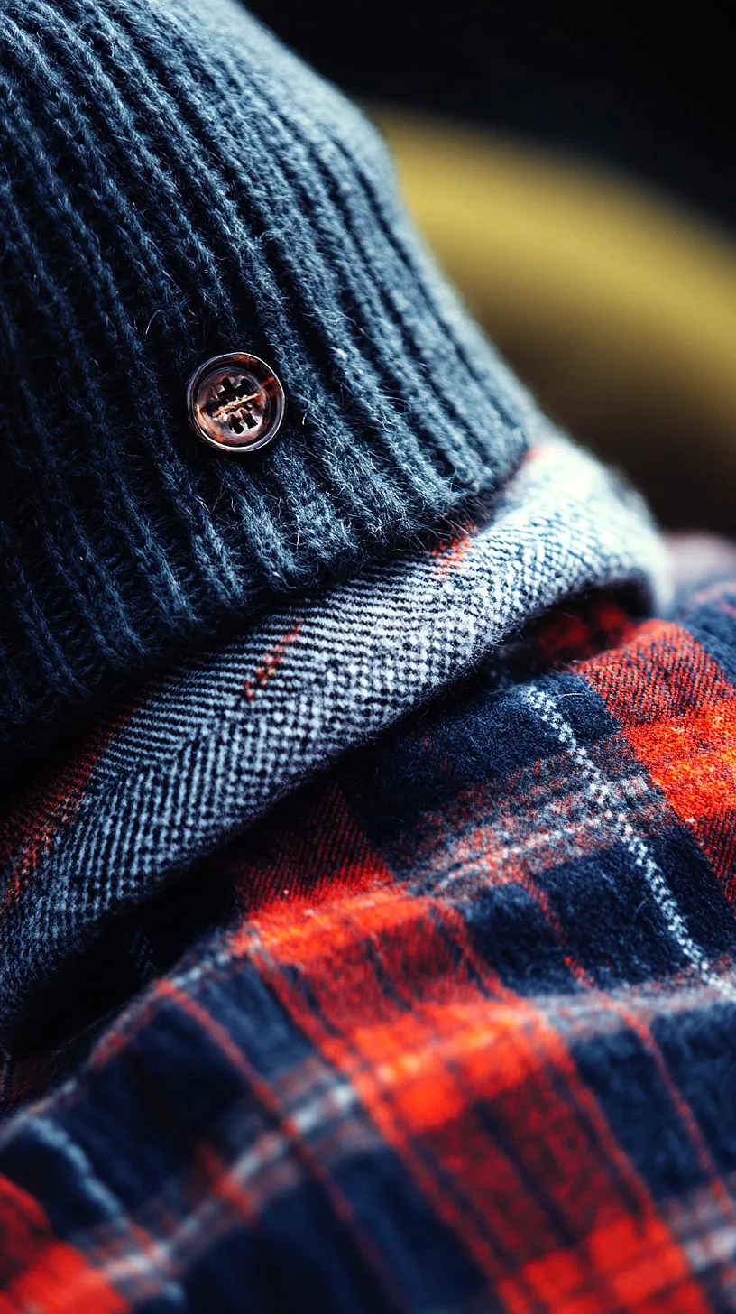 40+ Fisherman Aesthetic Outfits You'll Need To See 8 Image of a cozy ribbed knit garment with a single button and fun, casual plaid fabric in bold red, blue, and white colors, symbolizing an undefined, unpredictable style.