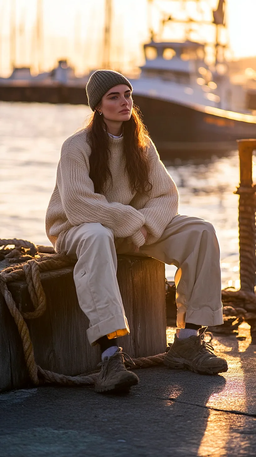 30+ Fisherman Fashion Ideas - The Latest Trend on TikTok 30 A person relaxes on a dock during a breathtaking sunset, exuding a sense of calm and tranquility. They are dressed in a cozy beanie and rugged shoes, evoking a desire to join in this peaceful escape from daily life.