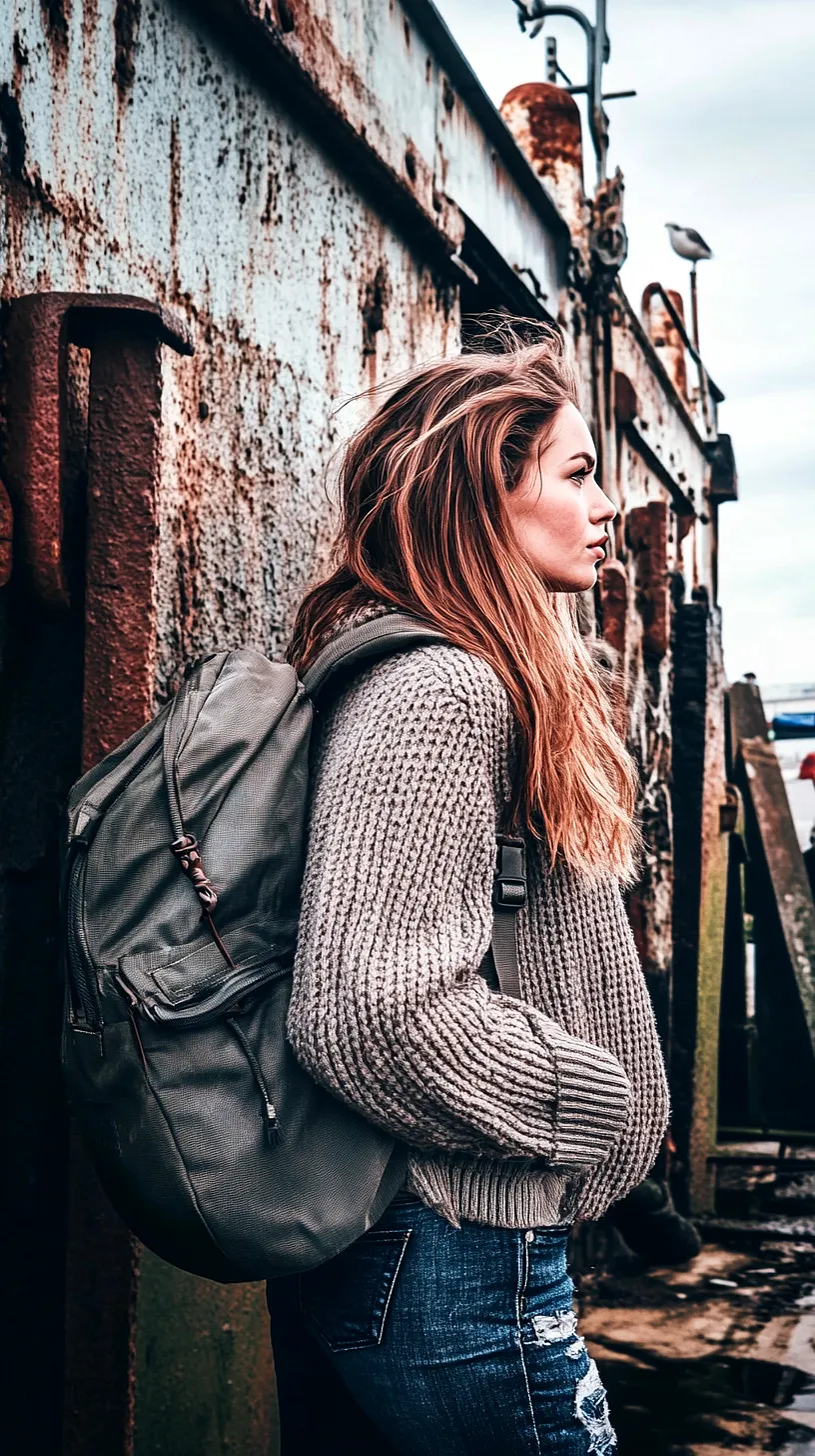 30+ Fisherman Fashion Ideas - The Latest Trend on TikTok 11 Person in stylish casual clothes standing next to a rustic metal structure in an urban setting, with a seagull perched in the background, representing a blend of urbanity and nature.