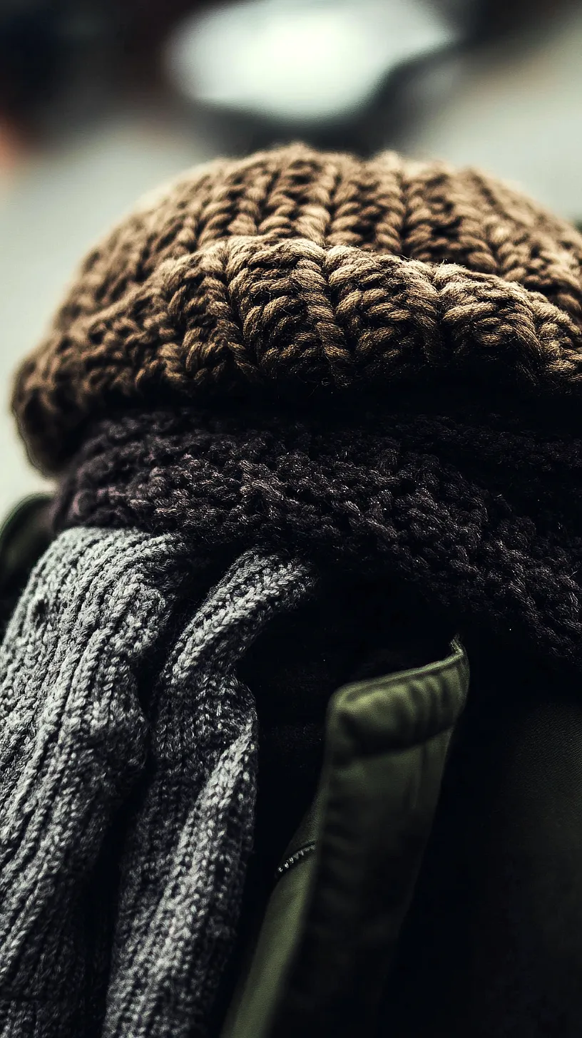 30+ Fisherman Fashion Ideas - The Latest Trend on TikTok 29 Image of cozy, knitted winter items including a brown beanie and dark and gray scarves, showcasing their warm texture and neutral, versatile colors ideal for chilly weather.