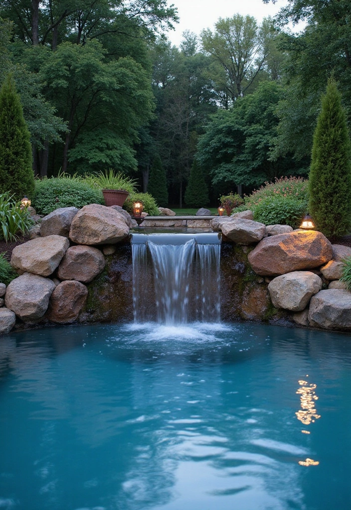 15 Stunning Backyard Pool Landscaping Ideas That Will Make You Want to Dive Right In 10 25 Stunning Backyard Pool Landscaping Ideas That Will Make You Want to Dive Right In! - 9. Elegant Water Features
