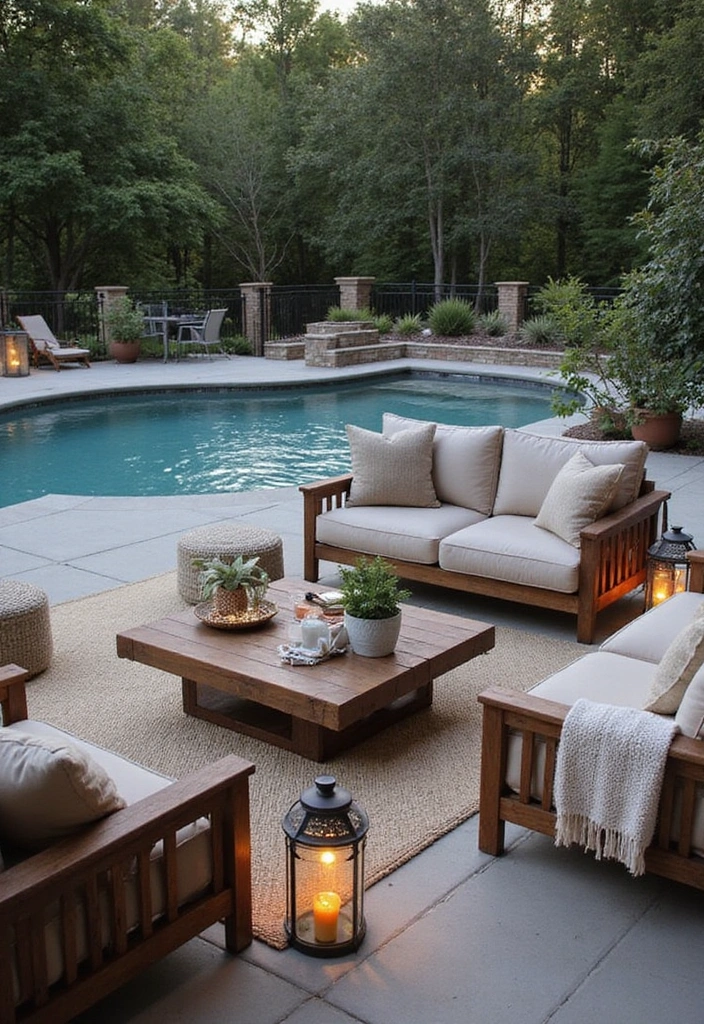 21 Stunning Pool Deck Decorating Ideas That Will Make You Want to Dive Right In 4 21 Stunning Pool Deck Decorating Ideas That Will Make You Want to Dive Right In! - 3. Cozy Outdoor Living Room