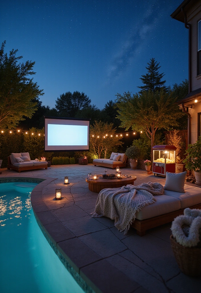 21 Creative Above Ground Pool Deck Ideas for the Ultimate Summer Hangout (You Won't Believe #9!) 18 21 Creative Above Ground Pool Deck Ideas for the Ultimate Summer Hangout (You Won't Believe #9!) - 17. Outdoor Movie Night Setup