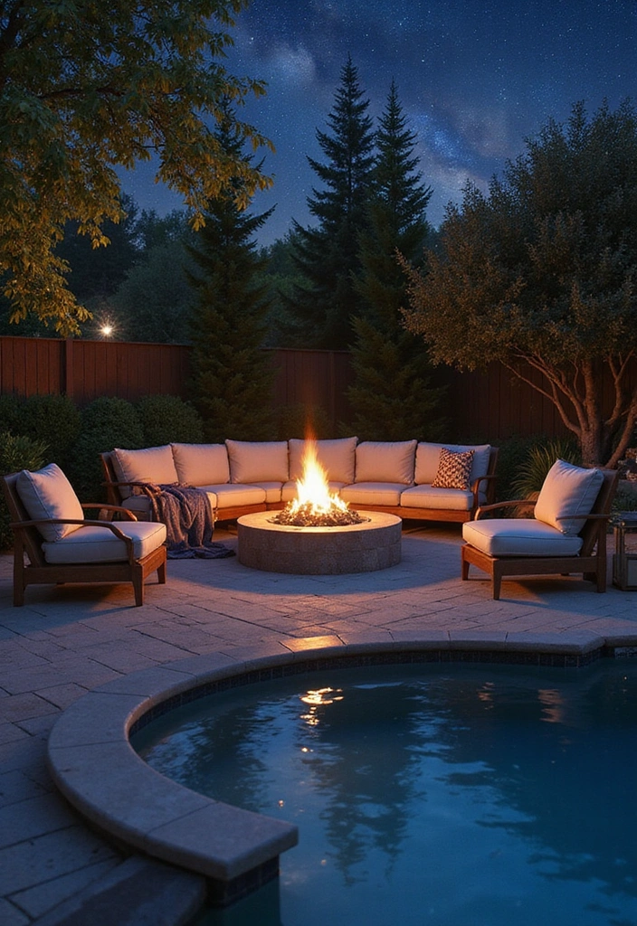 15 Stunning Pool Deck Ideas That'll Turn Your Backyard into a Dream Oasis 7 15 Stunning Pool Deck Ideas That'll Turn Your Backyard into a Dream Oasis! - 6. Cozy Fire Pit Lounge