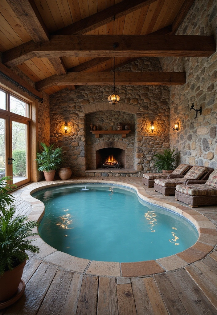 15 Jaw-Dropping Indoor Pool Ideas That'll Transform Your Home into a Oasis 3 15 Jaw-Dropping Indoor Pool Ideas That'll Transform Your Home into an Oasis! - 2. Rustic Retreat