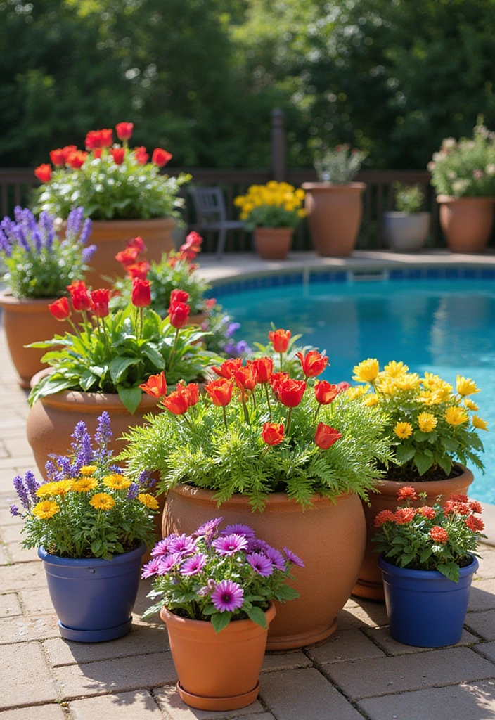 20 Creative Landscaping Ideas for a Small Backyard with Pool (Prepare to Be Inspired) 5 20 Creative Landscaping Ideas for Small Backyards with Pools (Prepare to Be Inspired!) - 4. Colorful Planters to Brighten Up the Space
