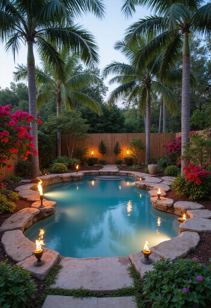 15 Stunning Backyard Pool Landscaping Ideas That Will Make You Want to Dive Right In 2 25 Stunning Backyard Pool Landscaping Ideas That Will Make You Want to Dive Right In! - 1. Tropical Paradise