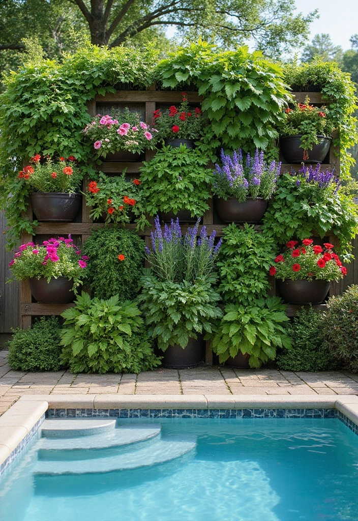 21 Stunning Pool Deck Decorating Ideas That Will Make You Want to Dive Right In 12 21 Stunning Pool Deck Decorating Ideas That Will Make You Want to Dive Right In! - 11. Vertical Garden Wall