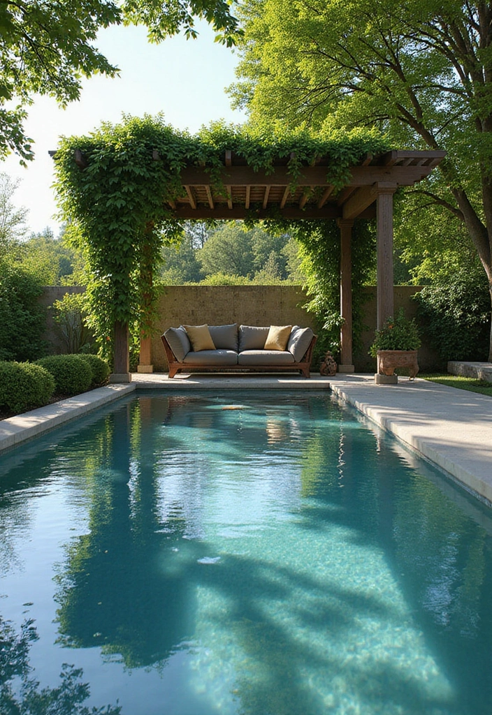15 Luxurious Glass Pools That Redefine Modern Living (You Won't Believe #9!) 14 15 Luxurious Glass Pools That Redefine Modern Living (You Won't Believe #9!) - 13. Glass Pool with Pergola