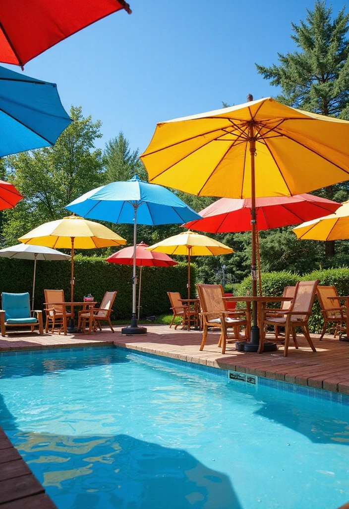 15 Creative Ways to Decorate Your Wooden Pool Deck for Summer Parties (Your Friends Will Love #8!) 7 15 Creative Ways to Decorate Your Wooden Pool Deck for Summer Parties (Your Friends Will Love #8!) - 6. Colorful Umbrellas for Shade