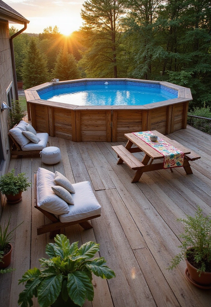 21 Creative Above Ground Pool Deck Ideas for the Ultimate Summer Hangout (You Won't Believe #9!) 2 21 Creative Above Ground Pool Deck Ideas for the Ultimate Summer Hangout (You Won't Believe #9!) - 1. Rustic Wooden Charm