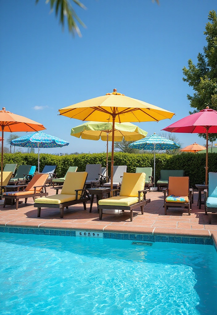 21 Stunning Pool Deck Decorating Ideas That Will Make You Want to Dive Right In 17 21 Stunning Pool Deck Decorating Ideas That Will Make You Want to Dive Right In! - 16. Colorful Poolside Umbrellas