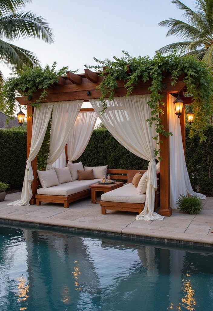 21 Creative Above Ground Pool Deck Ideas for the Ultimate Summer Hangout (You Won't Believe #9!) 8 21 Creative Above Ground Pool Deck Ideas for the Ultimate Summer Hangout (You Won't Believe #9!) - 7. Elegant Pergola Retreat