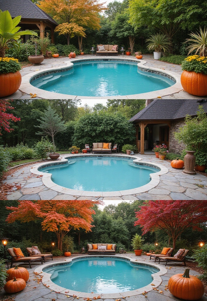 12 Garden Pool Transformations That'll Turn Your Outdoor Space into a Paradise 11 12 Garden Pool Transformations That'll Turn Your Outdoor Space into a Paradise! - 10. Seasonal Decor Haven