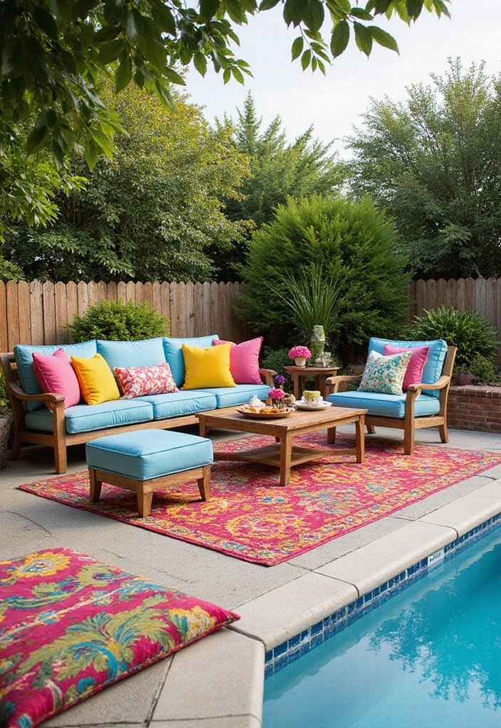 15 Stunning Pool Deck Ideas That'll Turn Your Backyard into a Dream Oasis 15 15 Stunning Pool Deck Ideas That'll Turn Your Backyard into a Dream Oasis! - 14. Colorful Outdoor Fabrics