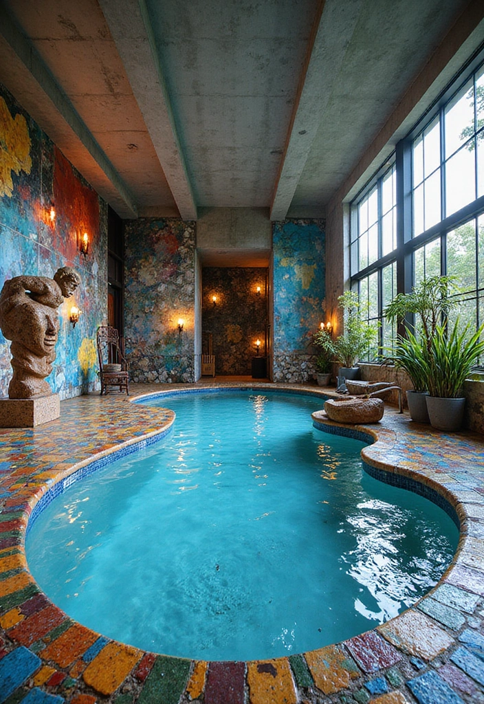 10 Stunning Indoor Swimming Pool Designs That Will Transform Your Home into a Luxury Retreat 6 10 Stunning Indoor Swimming Pool Designs That Will Transform Your Home into a Luxury Retreat! - 5. Artistic Flair: Bold and Unique