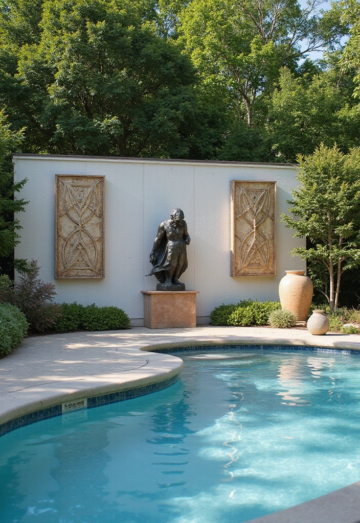 15 Luxurious Backyard Pool Decor Ideas to Transform Your Space into a Paradise 12 15 Luxurious Backyard Pool Decor Ideas to Transform Your Space into a Paradise! - 11. Elegant Poolside Artwork