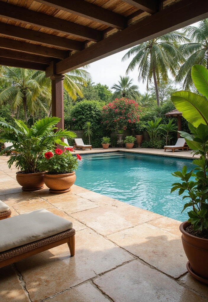 15 Stunning Pool Deck Ideas That'll Turn Your Backyard into a Dream Oasis 2 15 Stunning Pool Deck Ideas That'll Turn Your Backyard into a Dream Oasis! - 1. Tropical Paradise with Natural Stone