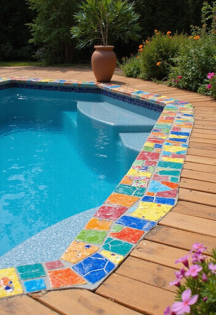 21 Creative Above Ground Pool Deck Ideas for the Ultimate Summer Hangout (You Won't Believe #9!) 11 21 Creative Above Ground Pool Deck Ideas for the Ultimate Summer Hangout (You Won't Believe #9!) - 10. Colorful Tile Accents
