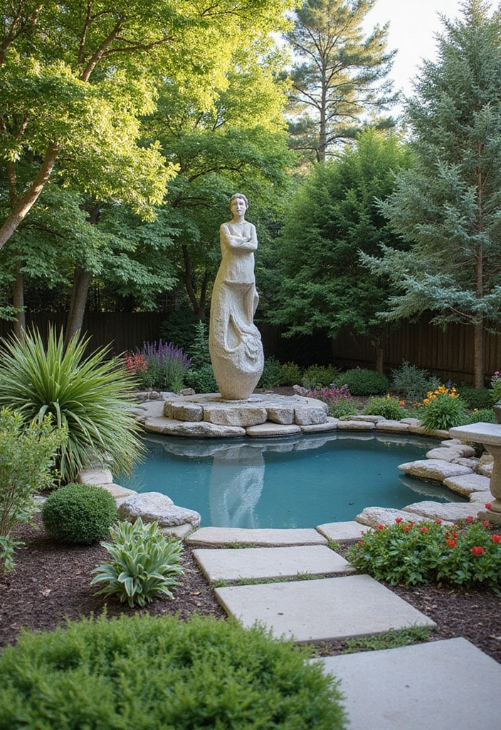 20 Creative Landscaping Ideas for a Small Backyard with Pool (Prepare to Be Inspired) 13 20 Creative Landscaping Ideas for Small Backyards with Pools (Prepare to Be Inspired!) - 12. Artistic Sculpture as Focal Points