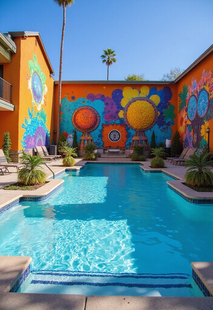 21 Stunning Pool Deck Decorating Ideas That Will Make You Want to Dive Right In 7 21 Stunning Pool Deck Decorating Ideas That Will Make You Want to Dive Right In! - 6. Colorful Poolside Artwork