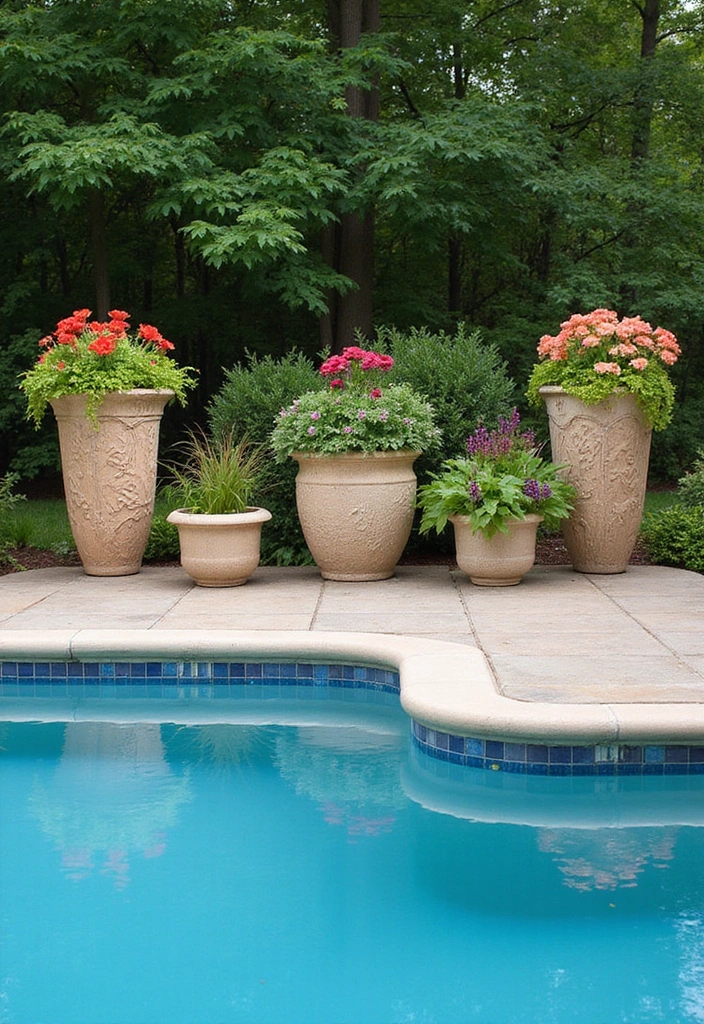 15 Luxurious Backyard Pool Decor Ideas to Transform Your Space into a Paradise 11 15 Luxurious Backyard Pool Decor Ideas to Transform Your Space into a Paradise! - 10. Decorative Planters