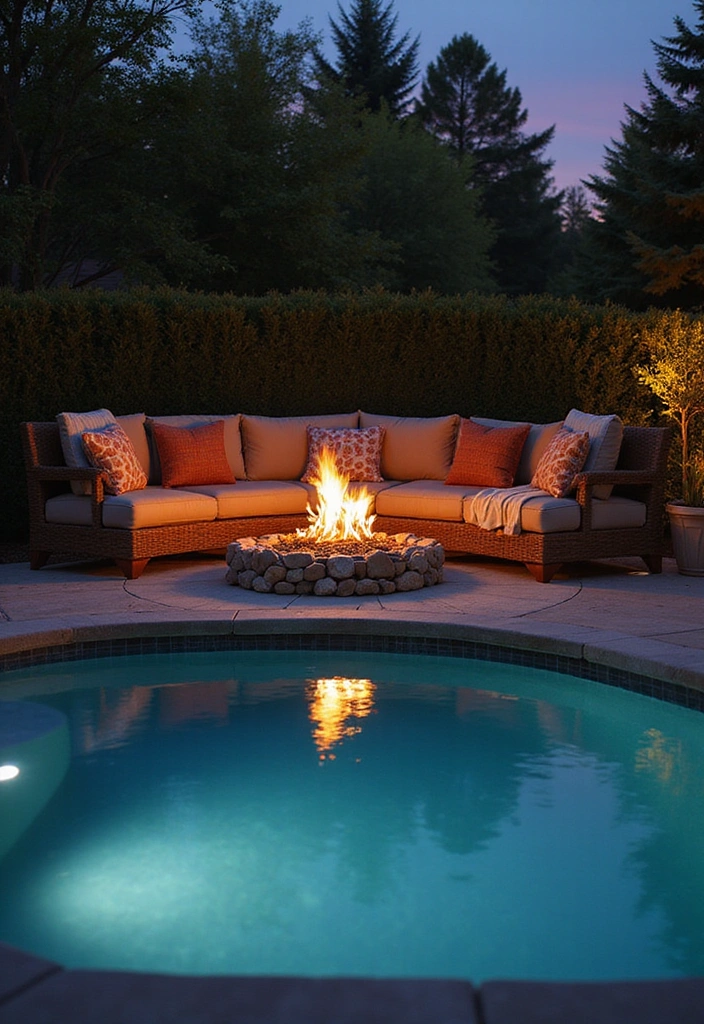 15 Luxurious Backyard Pool Decor Ideas to Transform Your Space into a Paradise 8 15 Luxurious Backyard Pool Decor Ideas to Transform Your Space into a Paradise! - 7. Cozy Fire Pit Area