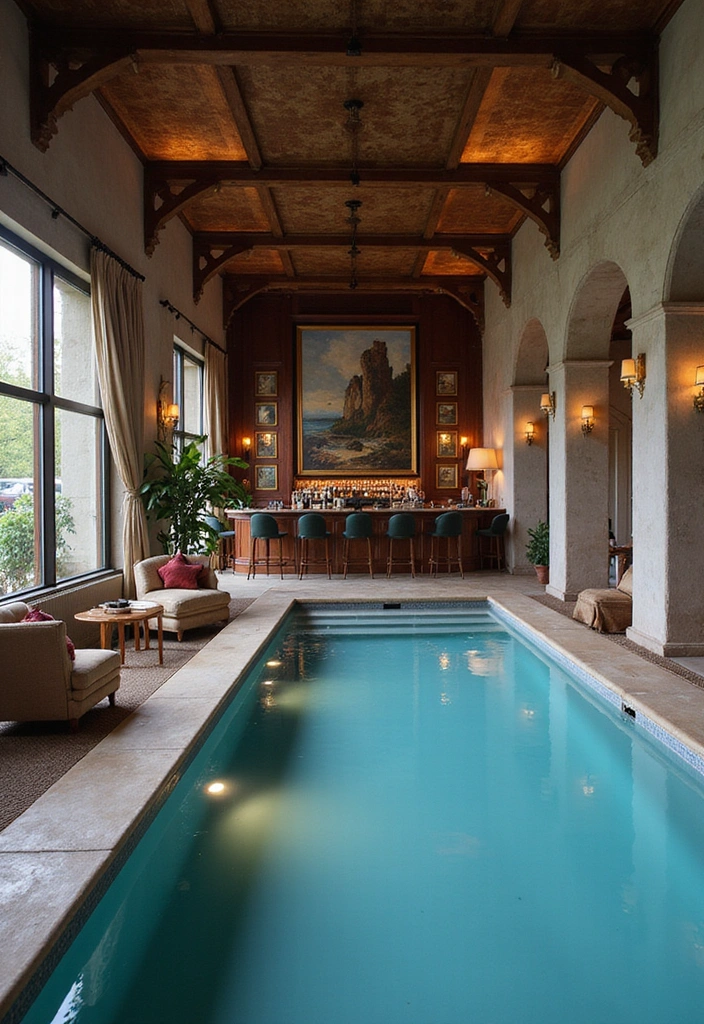 15 Indoor Pool Concepts That'll Elevate Your Home Decor to a Whole New Level 11 15 Indoor Pool Concepts That'll Elevate Your Home Decor to a Whole New Level! - 10. Elegant Pool Lounge