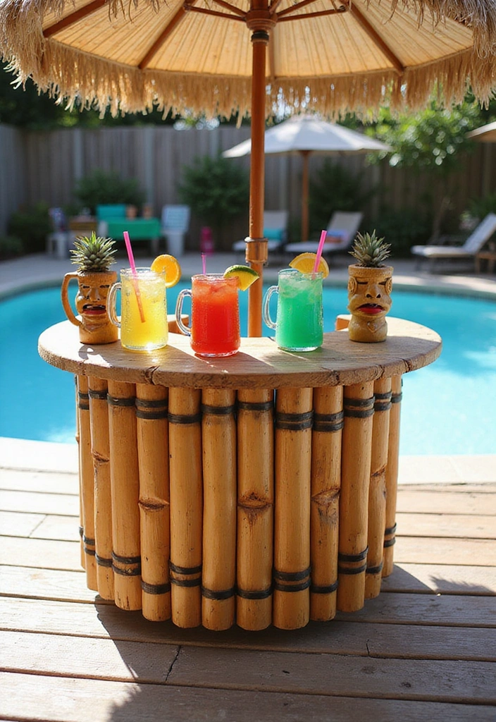 15 Creative Ways to Decorate Your Wooden Pool Deck for Summer Parties (Your Friends Will Love #8!) 8 15 Creative Ways to Decorate Your Wooden Pool Deck for Summer Parties (Your Friends Will Love #8!) - 7. DIY Tiki Bar Setup