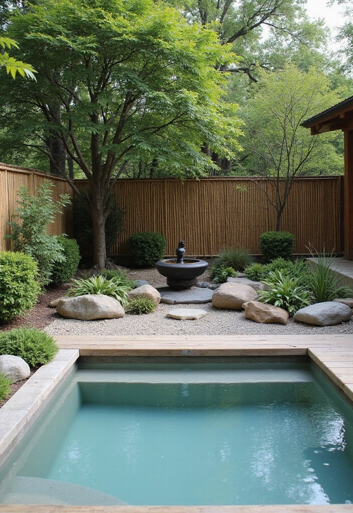 15 Stunning Backyard Pool Landscaping Ideas That Will Make You Want to Dive Right In 7 25 Stunning Backyard Pool Landscaping Ideas That Will Make You Want to Dive Right In! - 6. Zen Garden Retreat